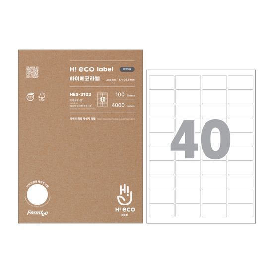 폼텍 라벨 하이에코 바코드용 40칸100매/HES-3102