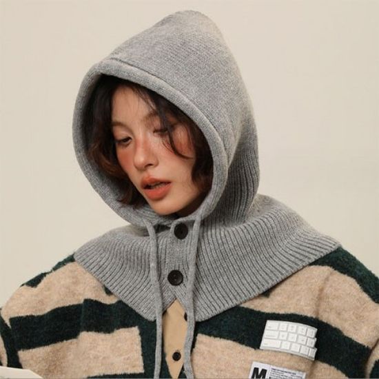 단추 버튼 후드 바라클라바 후드 모자 워머 목도리 벙