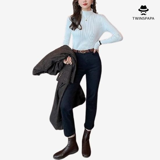 여성 하프넥 골지 니트 반목 폴라티(P0000UAN/4컬러)