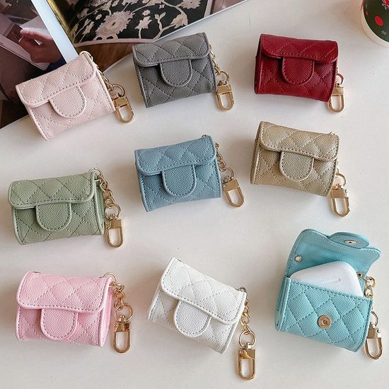 에어팟 4 3 프로 2 1 퀼팅 가죽 파우치 키링 케이스