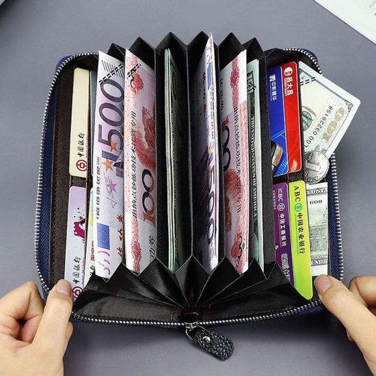 아코디언 가죽 여행 지갑 여권 카드 지폐 손목 스트랩