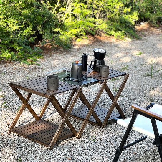 [캠핑덕] 접이식 우드 원버너 멀티 테이블