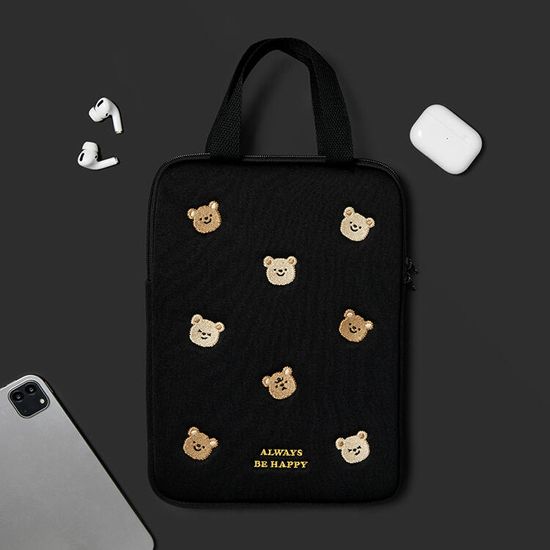 아트박스 11인치 곰돌이 패턴 태블릿 파우치 블랙