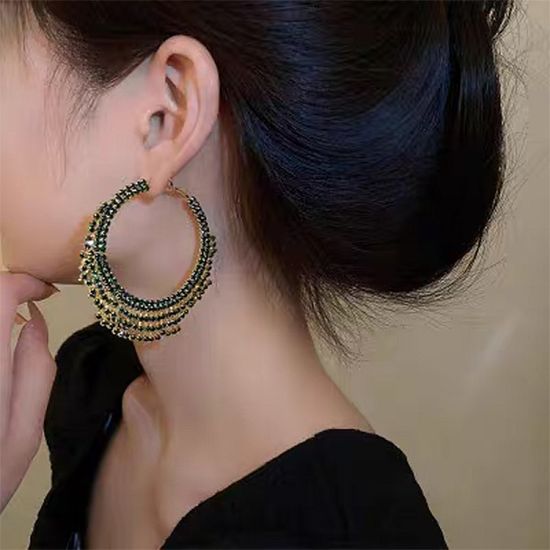 화려한 빅사이즈 큐빅 링 드롭 귀걸이 원터치 귀고리