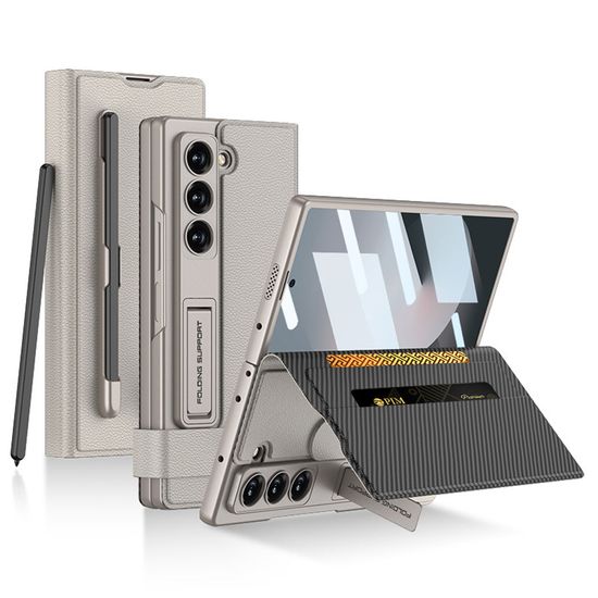 갤럭시z폴드6 마그네틱 가죽 플립 펜수납 카드 케이스