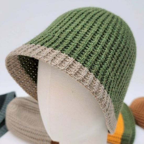 [애슬릿]투톤 뜨개 니트 벙거지모자 여성 겨울 버킷햇