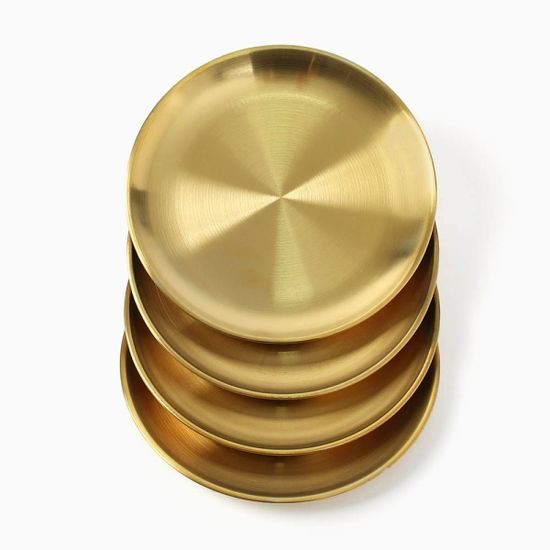 홈인쿡 플랫원형 스텐 접시 4p세트 20cm 골드 그릇