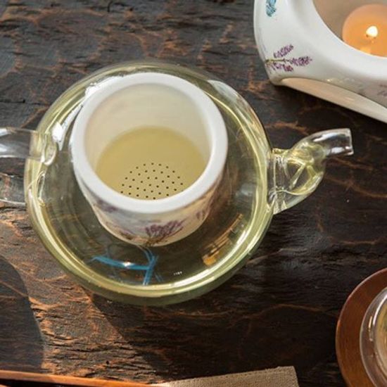 라벤더 유리 티팟과 워머 세트