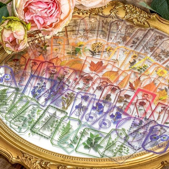 레트로 빈티지 투명 꽃 조각 스티커