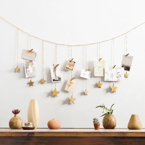 벽 사진걸이 폴라로이드 사진집게 별 우드 포토행거