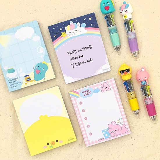 떡메모지 미니 4색볼펜 문구 세트 랜덤 1종(WA4AF50)
