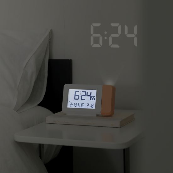 무아스 클리어빔 프로젝션 탁상시계 온도 달력 알람