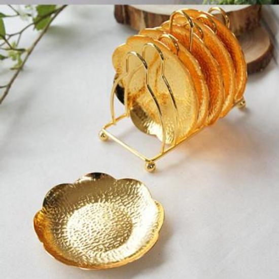 레트로 엔틱 빈티지 골드 컵받침7p세트