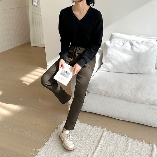 여성 꾸안꾸 시어스 기모 밴딩 스판 바지 팬츠