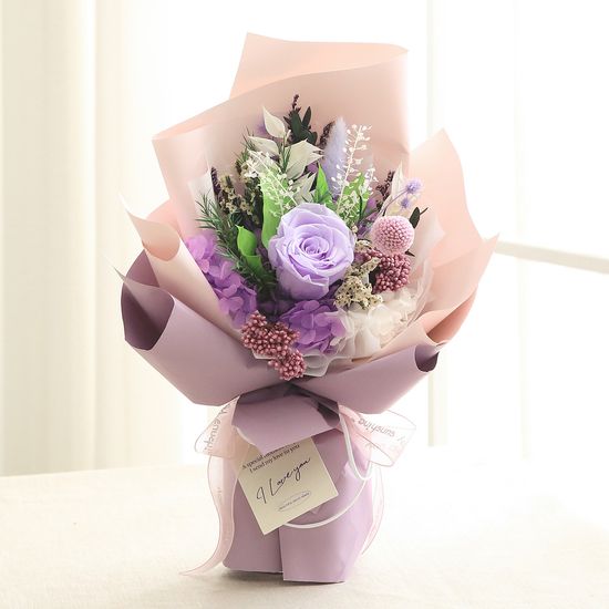 [졸업선물] 프리저브드 장미 꽃다발+핸들박스 5color