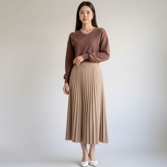 포치 밴딩 플리츠 롱 스커트 여성 데일리 치마 하객룩