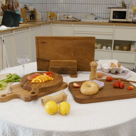 Holin 마호가니&월넛(호두) 원목 도마 SET-월넛 사각홈+스퀘어