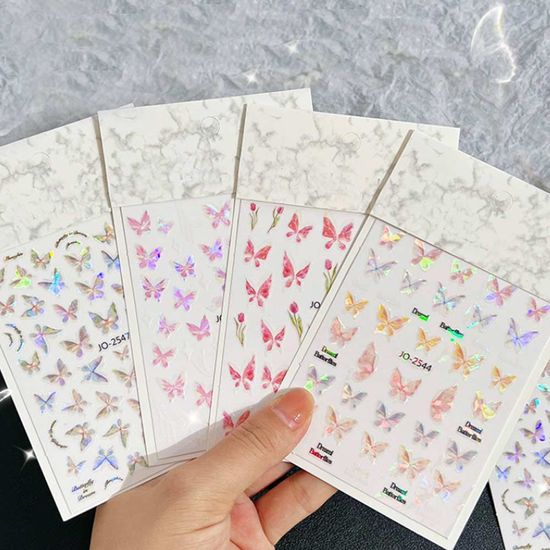 셀프 붙이는 젤 네일 나비 스티커 패디 자개 오로라