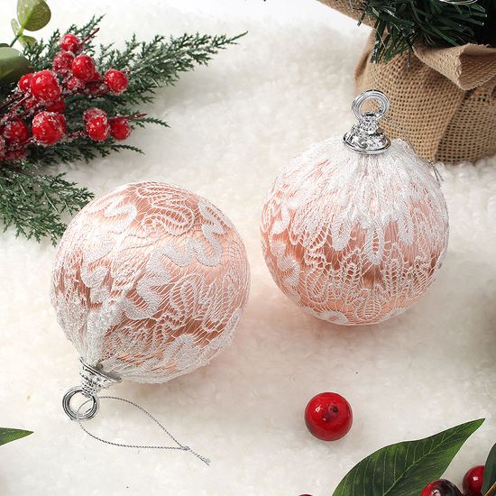 [도토로]로즈골드 레이스 장식볼 2p(10cm) (실키레이