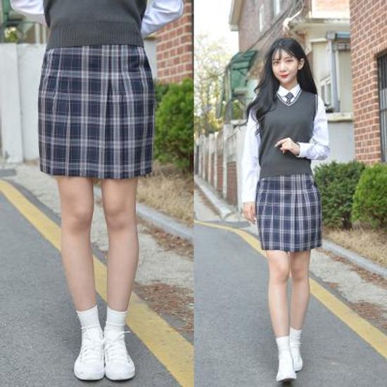 블랙체크주름치마 주름 교복치마 튤립주름치마