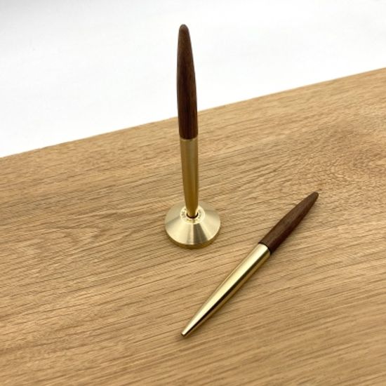 LOG DP-201 Walnut+Brass Ball Pen with Brass Stand