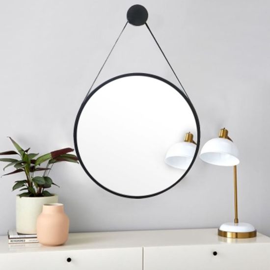 우드 카운티 스트링 원형 모던 벽거울 420-블랙