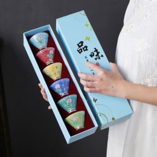 레트로 플라워 다기 찻잔 6p 세트 70ml 연꽃 사케잔[W