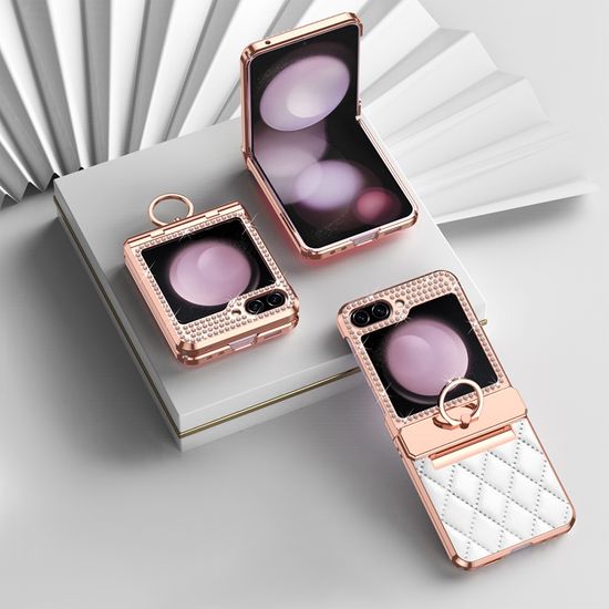 갤럭시 Z플립 6 5 4 3 큐빅 플랫 힌지 링 가죽 케이스