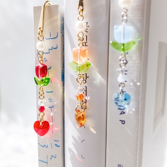 튤립 하트 책갈피 금속 북마크