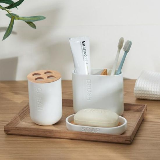 우드 화이트 칫솔꽂이 욕실정리 3종세트