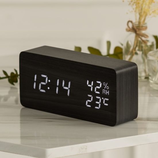 플라이토 우드 온습도 LED 탁상시계+USB아답터