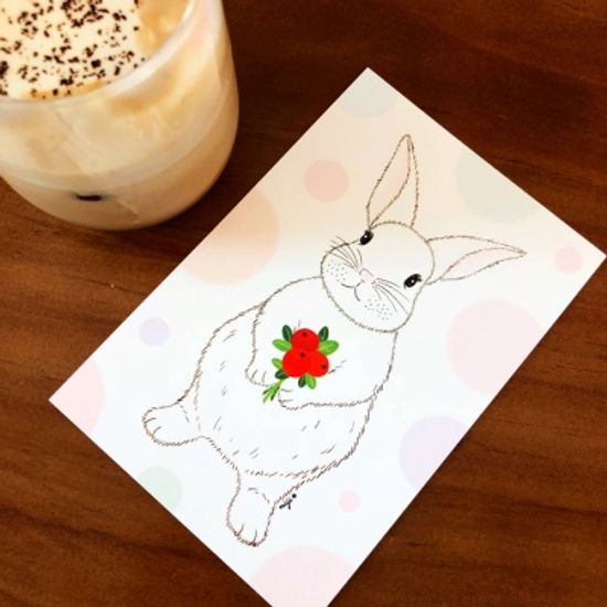 빨간열매 토끼 엽서