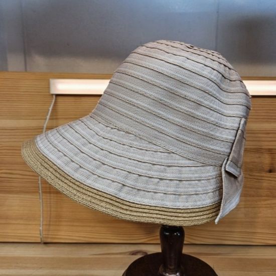 [애슬릿]스트라이프 뒷 리본 벙거지 중년 여성 모자