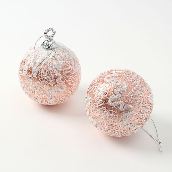 [도토로]로즈골드 레이스 장식볼 2p(10cm) (실키레이