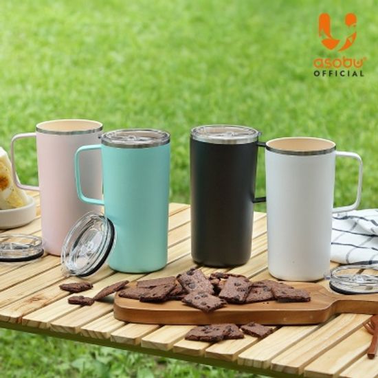 아소부 세라믹 스텐 진공 타워머그 600ML 핑크