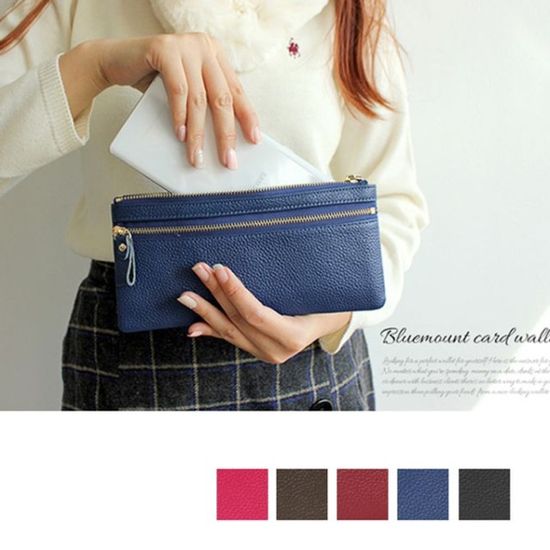 JCS 슬림 가죽지갑 여성 장지갑 지퍼 카드 동전 학생[