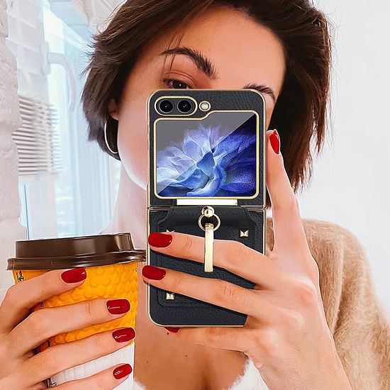 갤럭시z플립 6 5 4 3 큐빅 링 가죽 힌지 풀커버케이스