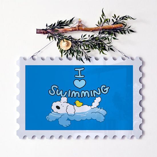 oa461-행잉액자_수영멍이수영냥이(우표가로대형)