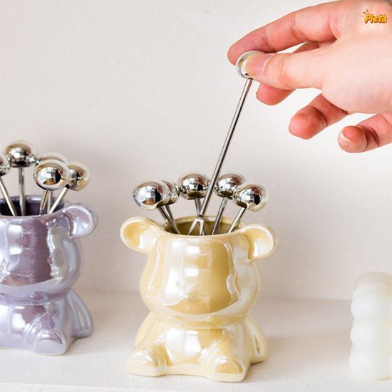 홈카페선물 곰돌이 포크 세트 곰돌이통1P+미니포크6P