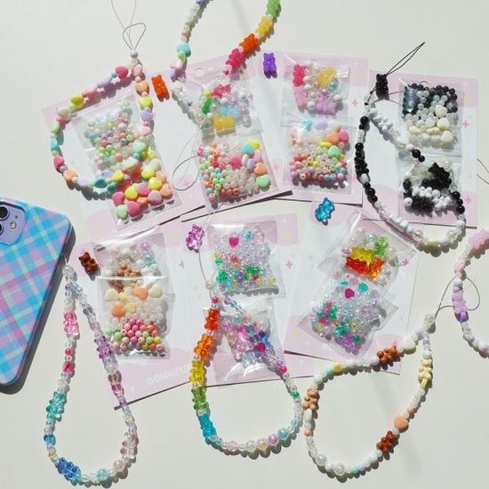 핸드폰 젤리곰 하트 비즈 스트랩 줄 만들기 DIY 8종