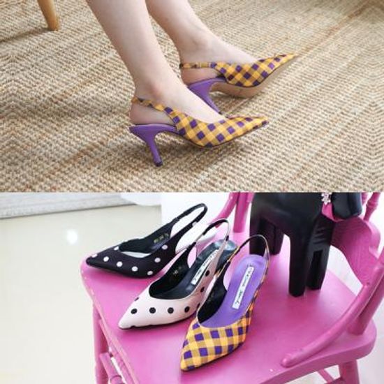 [애슬릿]스틸레토힐 패턴 슬링백 미들힐 펌프스 6cm