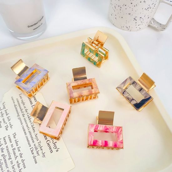 예쁜 오로라 자개 미니 사각 헤어 프랑스 메탈 집게핀