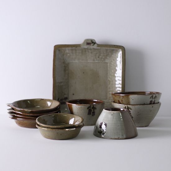 국산 도자기 모리 라벤더  2인 원형 식기세트 11p