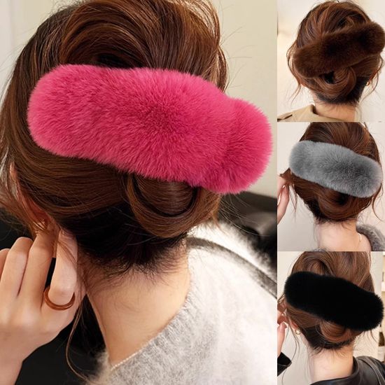 밍크 겨울 털 일자 긴 헤어 회사 퍼 집게핀 머리핀