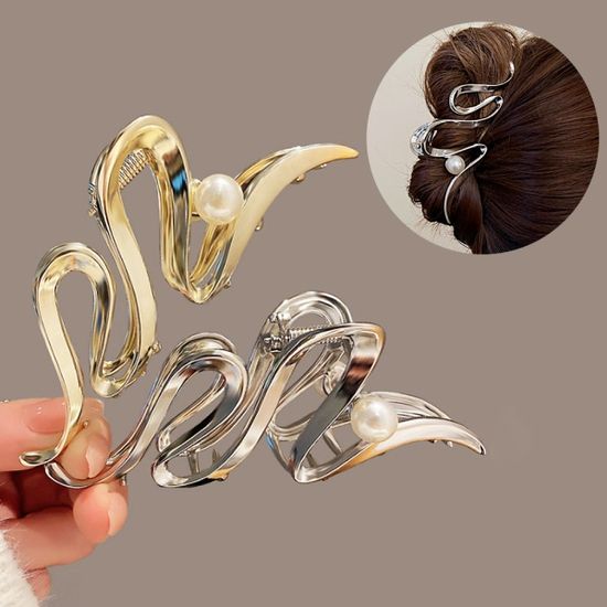 대왕 진주 꼬임 웨이브 헤어 집게핀 똥머리 올림머리