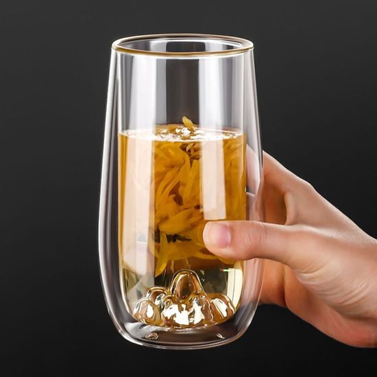 [로하티] 마운틴뷰 이중 유리컵 400m 내열 투명잔