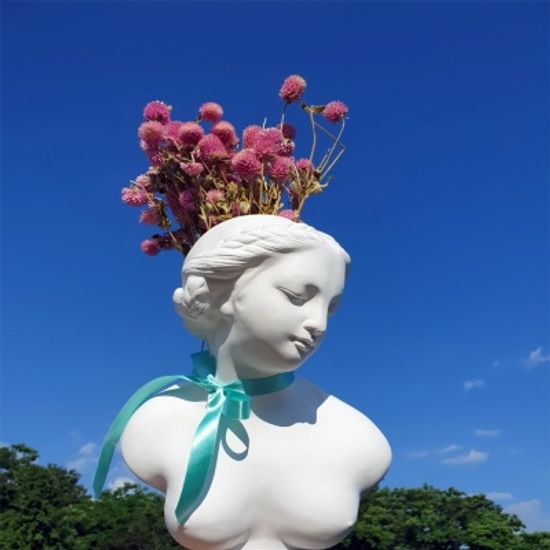 비너스여인 중형 석고상화분+스타티스 꽃+리본 식재 포함