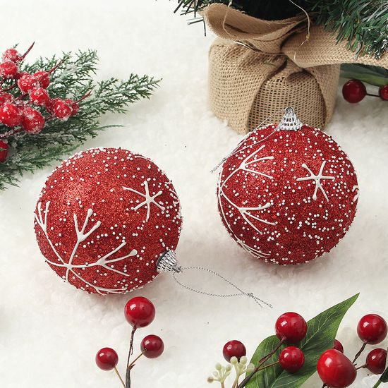 [도토로]루비레드 장식볼 2p(10cm) (함박눈결정)