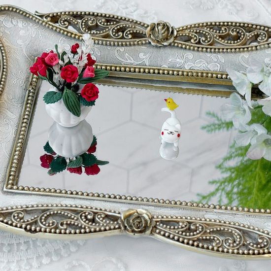 유리 미니어쳐 삐약이와 화이트 야옹이