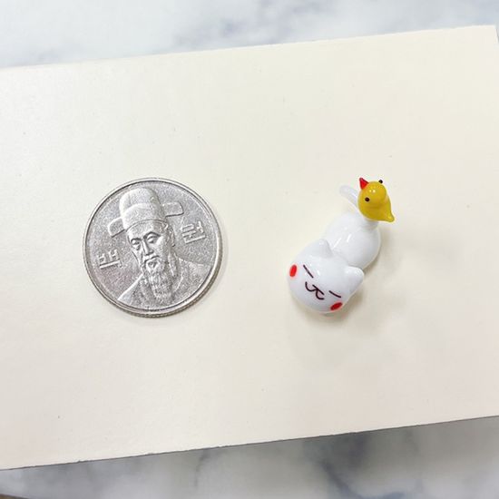 유리 미니어쳐 삐약이와 화이트 야옹이